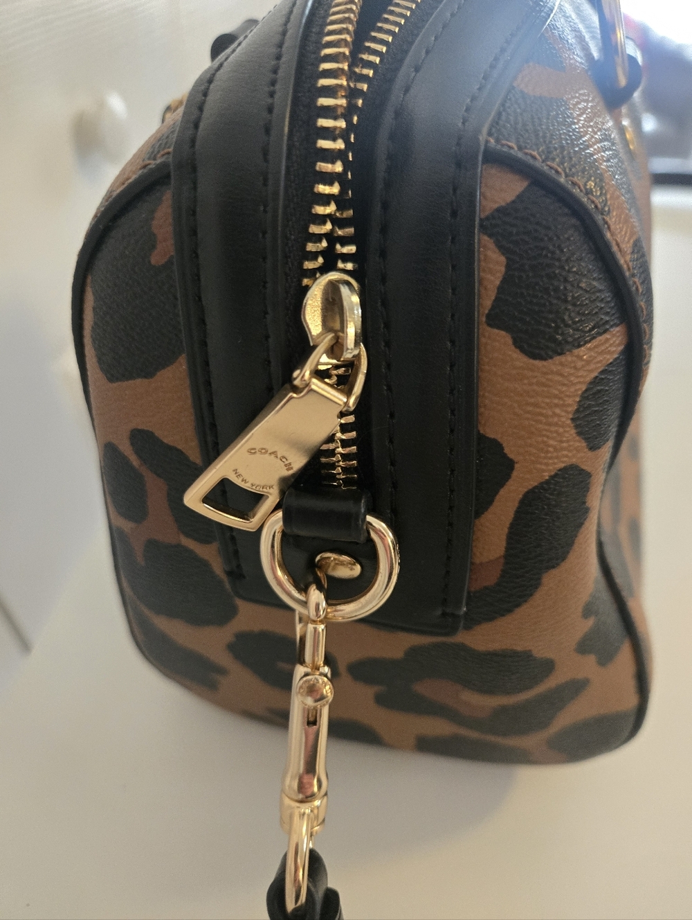 Coach Leopard-Print Satchel in Brown and Black with Gold Hardware MEDIUM ROWAN - Picture 10 of 17